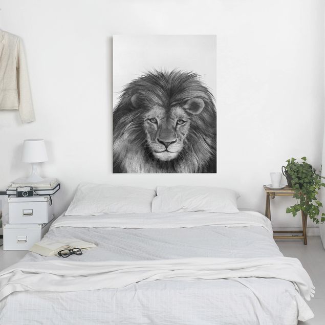 Lienzo leon y leona Illustration Lion Monochrome Painting