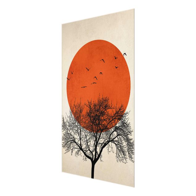 Láminas de cuadros famosos Flock Of Birds In Front Of Red Sun II