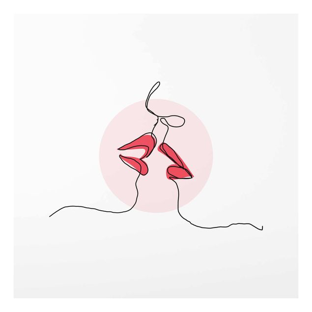 Cuadros de cristal abstractos Lips Kiss Line Art