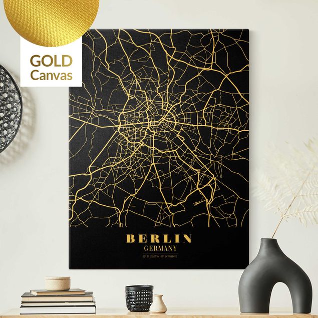 Lienzos de Berlín Berlin City Map - Classic Black
