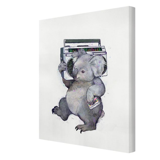 Cuadros montañas Illustration Koala With Radio Painting