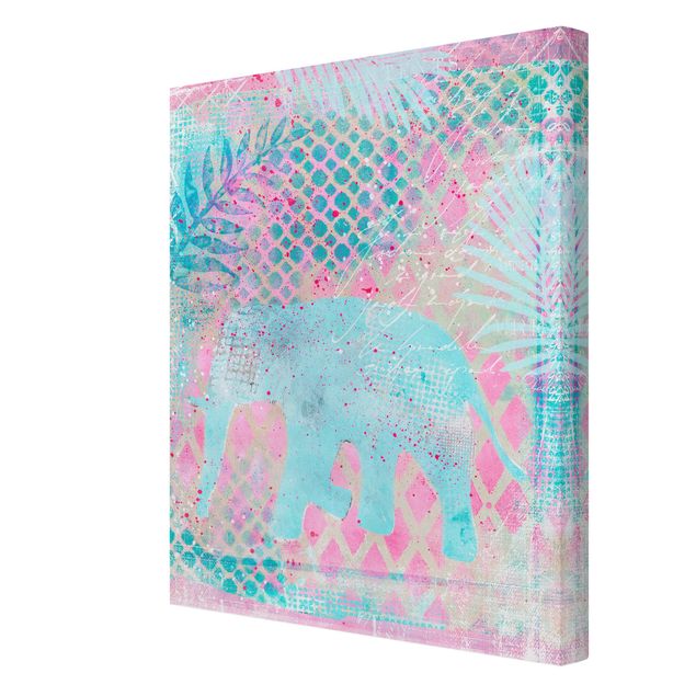 Cuadros plantas Colourful Collage - Elephant In Blue And Pink
