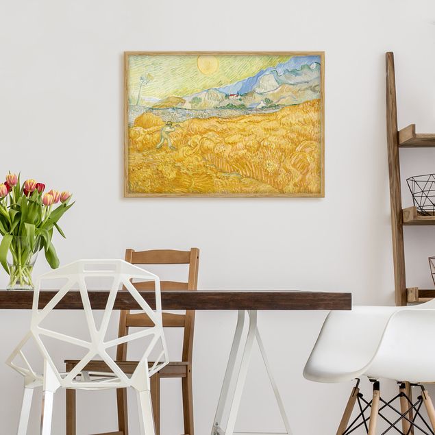 Pósters enmarcados de cuadros famosos Vincent Van Gogh - The Harvest, The Grain Field