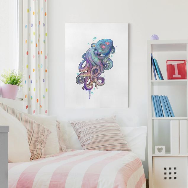 Decoración cocina Illustration Octopus Violet Turquoise Painting