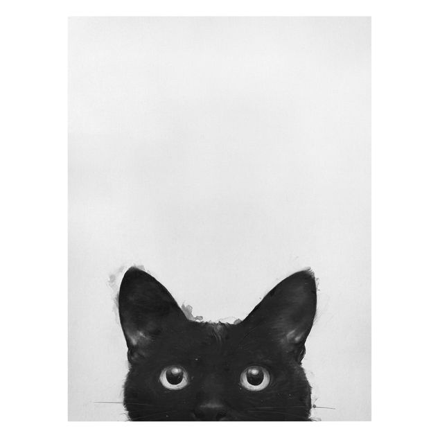 Lienzos blanco y negro Illustration Black Cat On White Painting