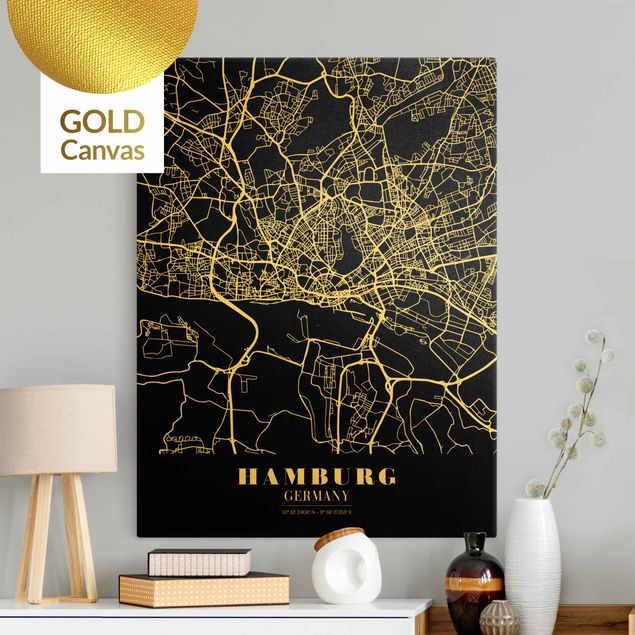 Lienzos ciudades Hamburg City Map - Classic Black