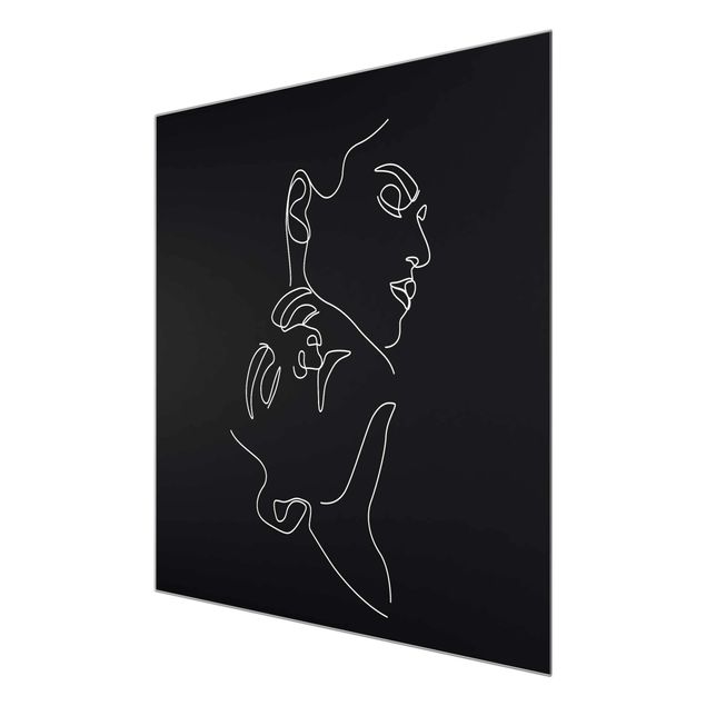 Cuadros de cristal blanco y negro Line Art Women Faces Black