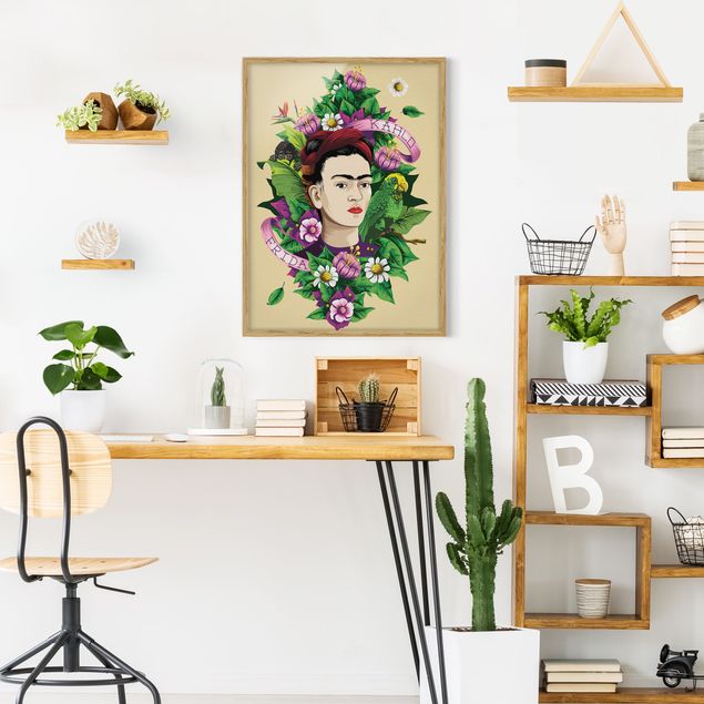 Cuadros famosos Frida Kahlo - Frida, Monkey And Parrot