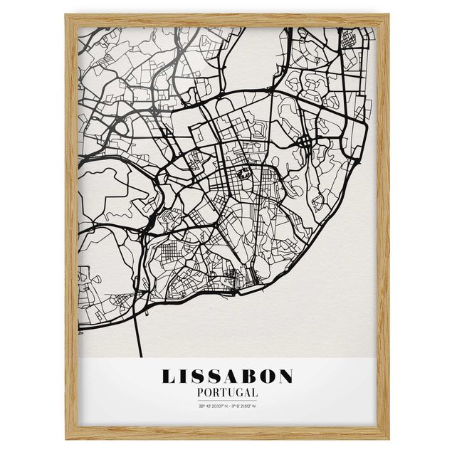 Pósters enmarcados con frases Lisbon City Map - Classic