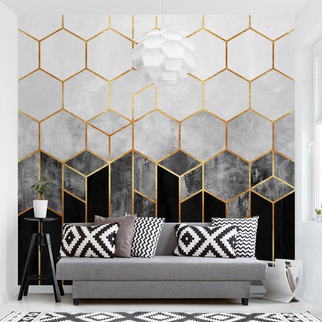 Cuadros Elisabeth Fredriksson Golden Hexagons Black And White