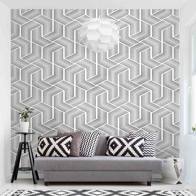 Papel pintado 3d 3D Pattern With Stripes In Silver