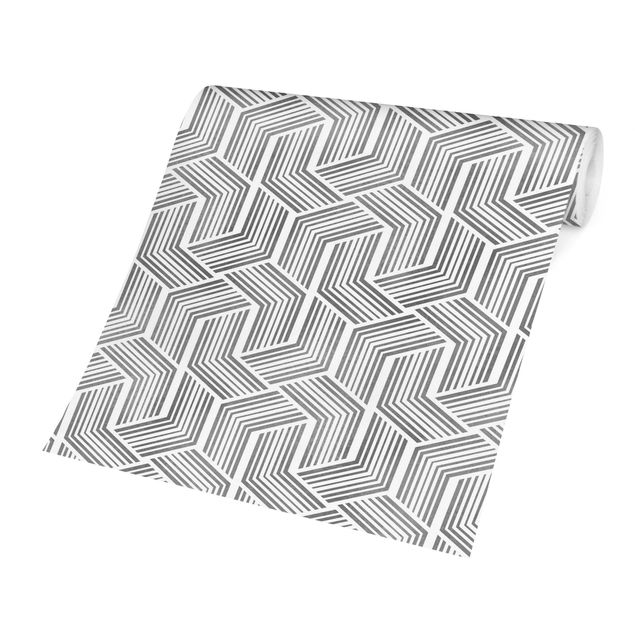 Papel pintado moderno 3D Pattern With Stripes In Silver