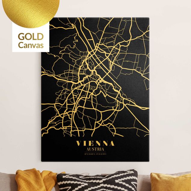 Lienzos en blanco y negro Vienna City Map - Classic Black