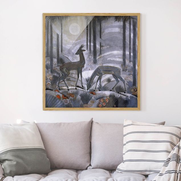 Pósters enmarcados de cuadros famosos Jean Dunand - Gazelles – Lacquered Wood Panel