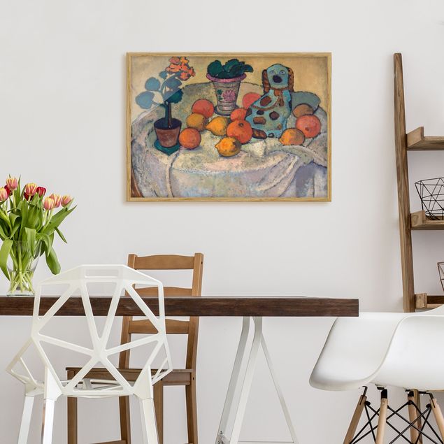 Pósters enmarcados de cuadros famosos Paula Modersohn-Becker - Still Life With Oranges And Stoneware Dog