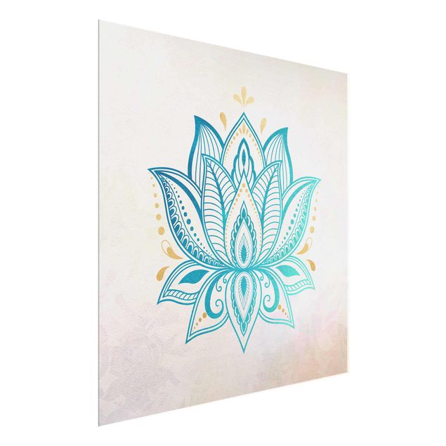Cuadros de patrones Lotus Illustration Mandala Gold Blue