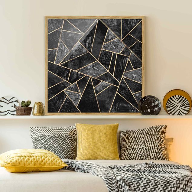 Pósters enmarcados abstractos Grey Triangles Gold