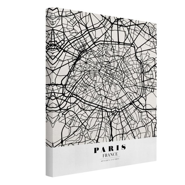 Lienzos en blanco y negro Paris City Map - Classic