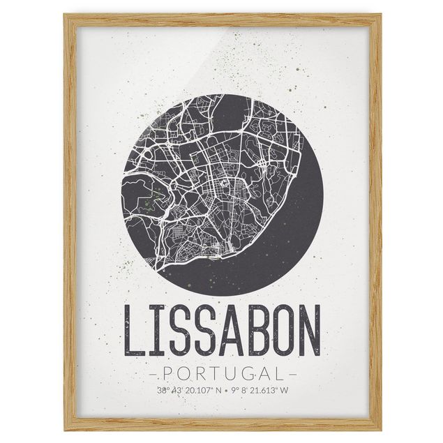 Pósters enmarcados con frases Lisbon City Map - Retro