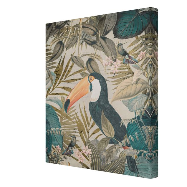 Cuadros flores Vintage Collage - Toucan In The Jungle