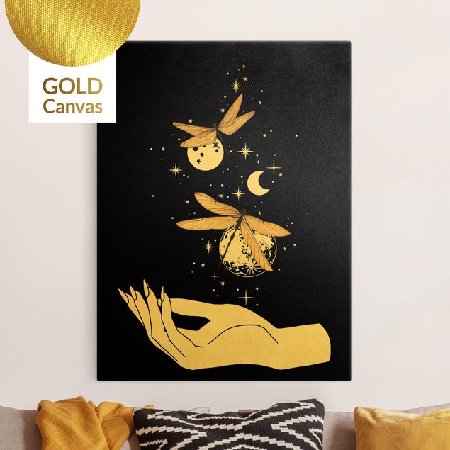 Lienzos dorados Magical Hand - Dragonfies And Planets