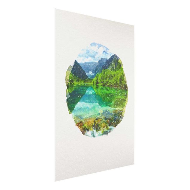 Cuadros montañas WaterColours - Mountain Lake With Mirroring