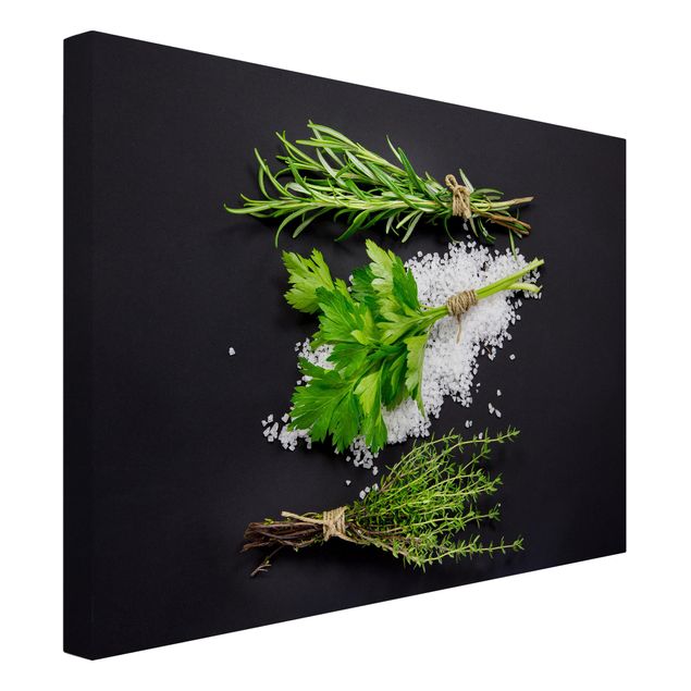 Cuadros decorativos modernos Herbs On Salt Black Backdrop