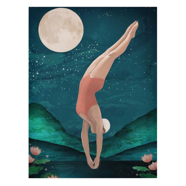 Cuadros retratos Illustration Bather Woman Moon Painting