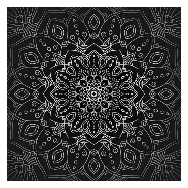 Papel pintado Mandala Flower Pattern Silver Black