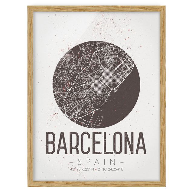 Pósters enmarcados con frases Barcelona City Map - Retro