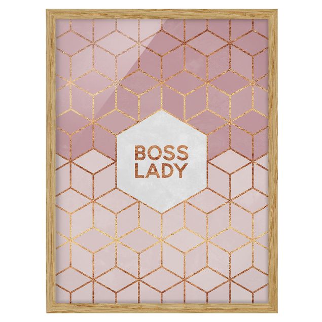 Pósters enmarcados abstractos Boss Lady Hexagons Pink