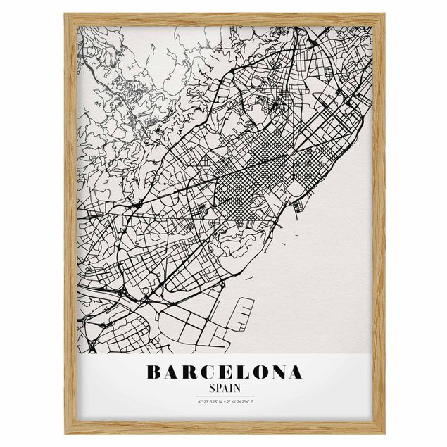 Pósters enmarcados con frases Barcelona City Map - Classic