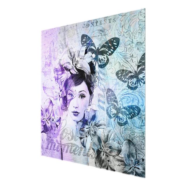 Cuadro morado Shabby Chic Collage - Portrait With Butterflies