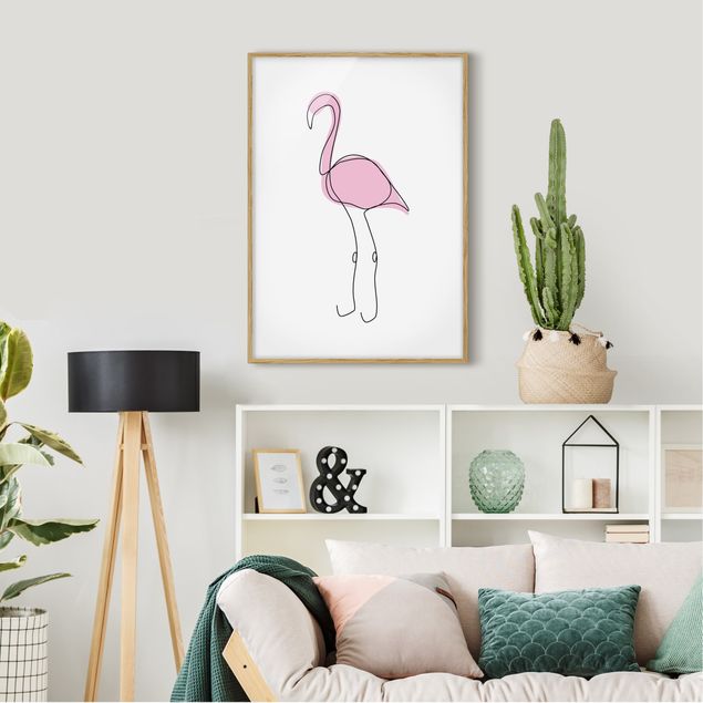 Pósters enmarcados de animales Flamingo Line Art