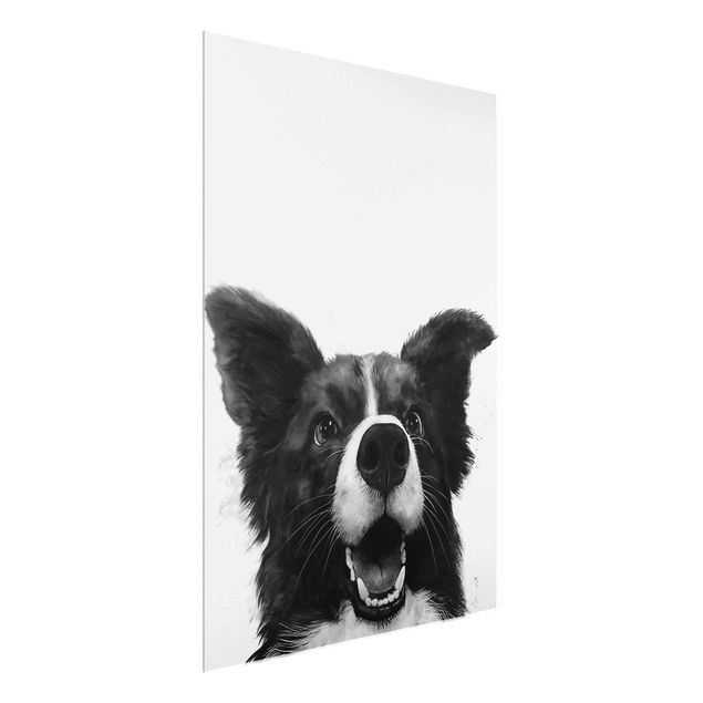 Cuadros de cristal blanco y negro Illustration Dog Border Collie Black And White Painting
