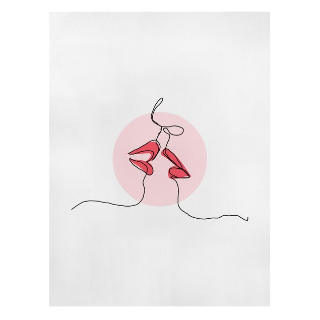 Cuadros románticos para dormitorios Lips Kiss Line Art