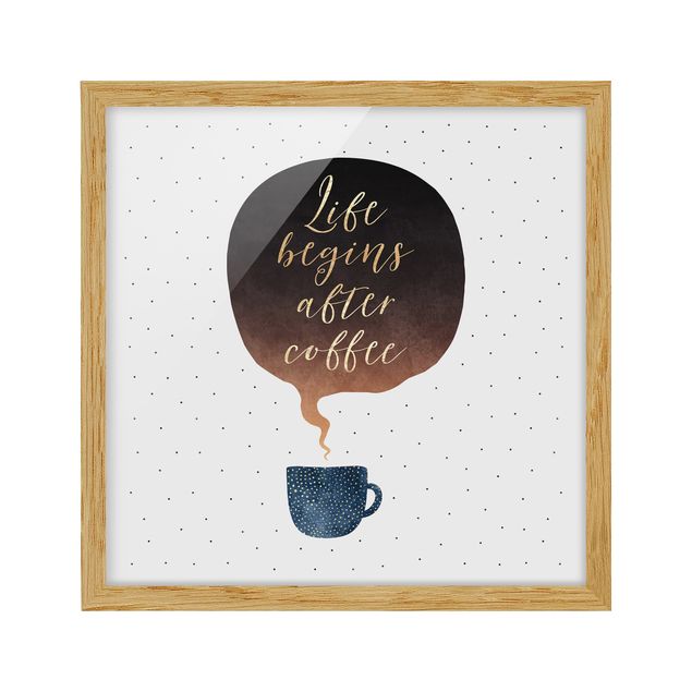 Pósters enmarcados con frases Life Begins After Coffee Dots