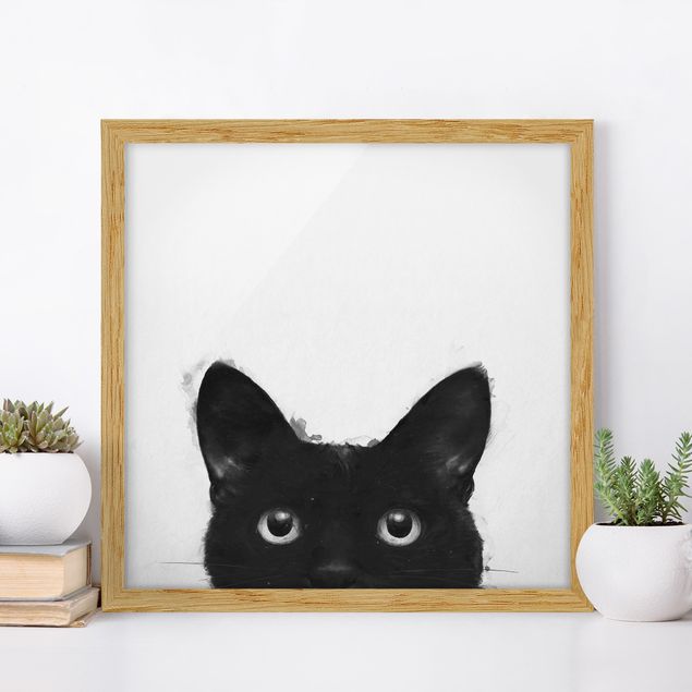 Decoración en la cocina Illustration Black Cat On White Painting