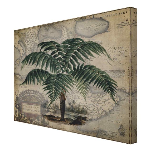 Cuadro verde Vintage Collage - Palm And World Map