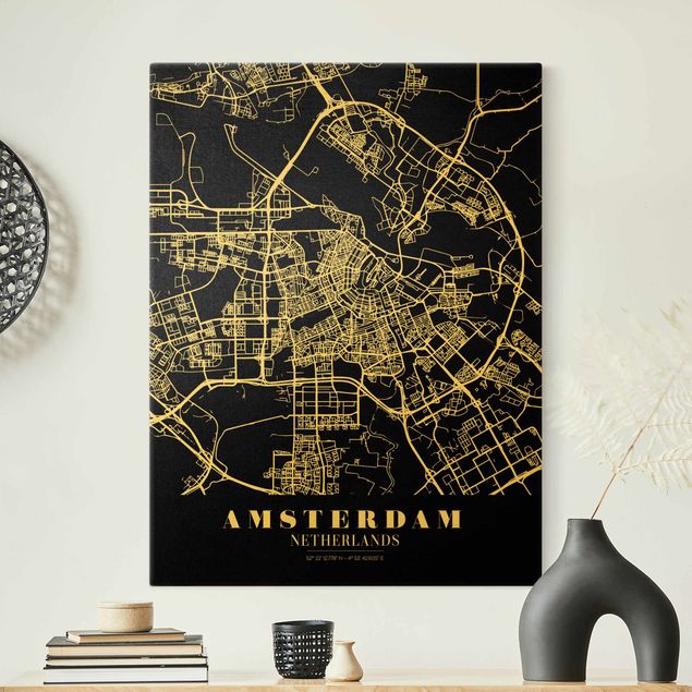 Lienzos de frases Amsterdam City Map - Classic Black