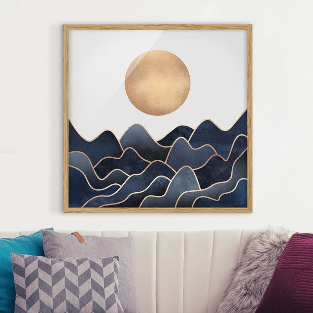 Pósters enmarcados de cuadros famosos Golden Sun Blue Waves