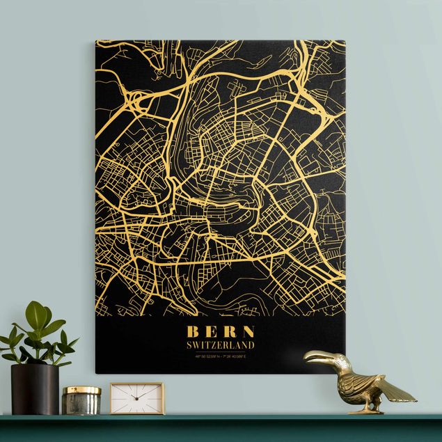 Cuadros mapamundi Bern City Map - Classic Black