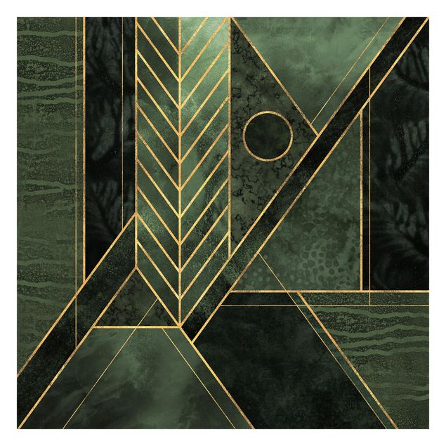 Papel pared verde Geometric Shapes Emerald Gold