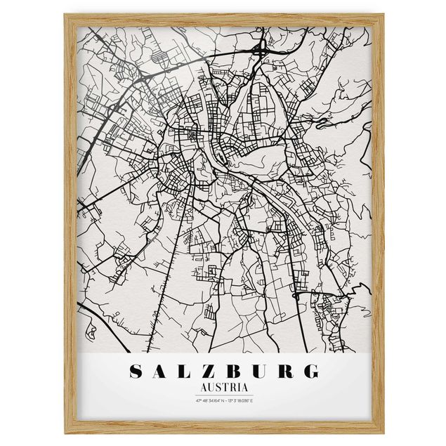 Pósters enmarcados con frases Salzburg City Map - Classic