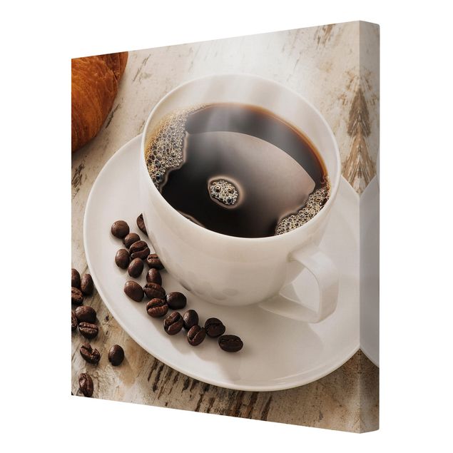 Lienzos Steaming coffee cup with coffee beans