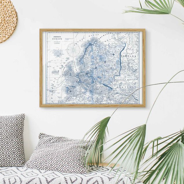 Pósters enmarcados de mapamundi Map In Blue Tones - Europe