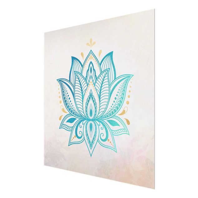 Cuadros azul turquesa Lotus Illustration Mandala Gold Blue