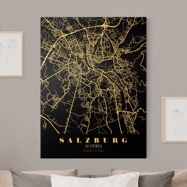 Cuadro mapa del mundo Salzburg City Map - Classic Black