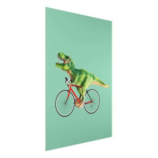 Cuadros de cristal animales Dinosaur With Bicycle
