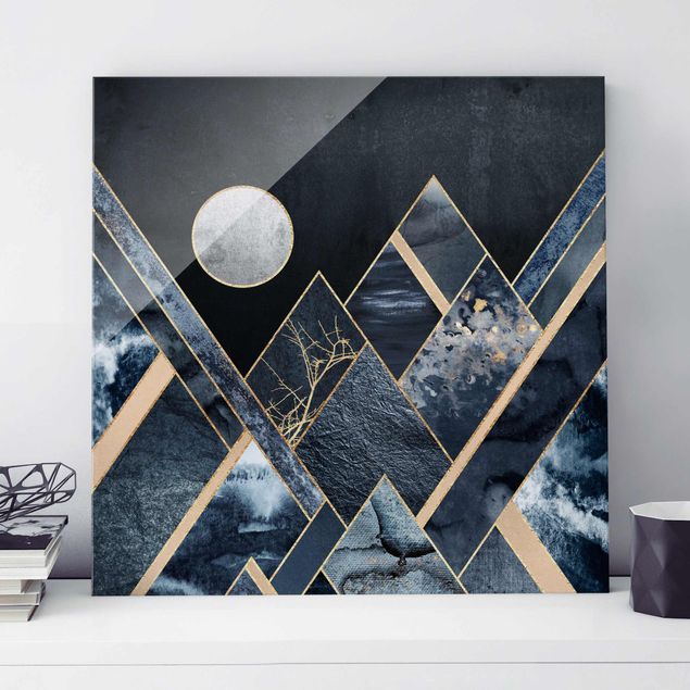 Cuadros Elisabeth Fredriksson Golden Moon Abstract Black Mountains